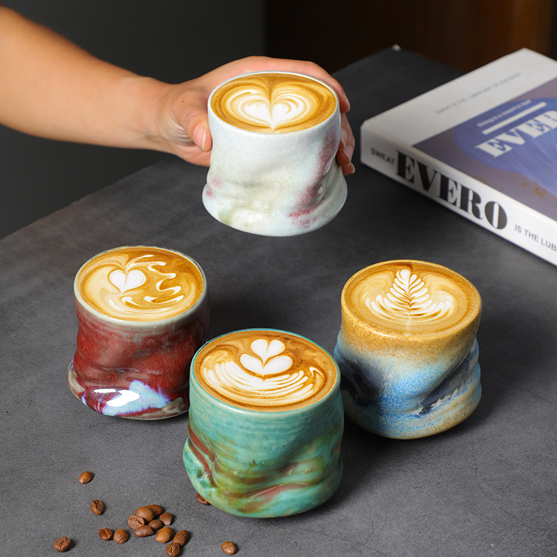Xbloom Coffee Tea - Steengoed Espressokopjes Vintage Handgeknepen Geplooide Latte