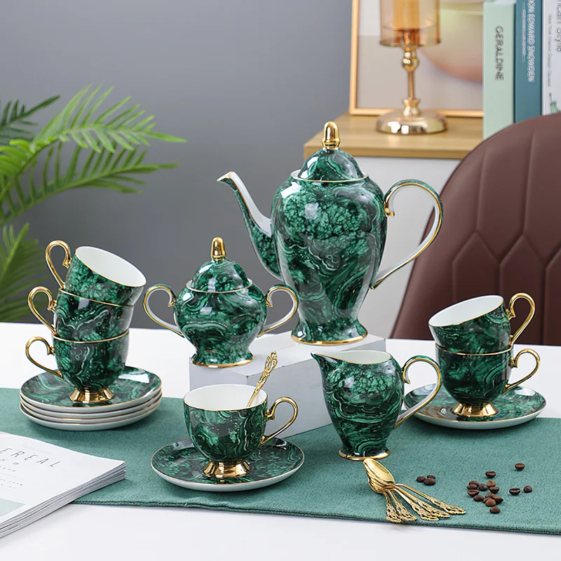 Coffee Tea Sugar - Bone China Theepot Drinkware Groen Goud