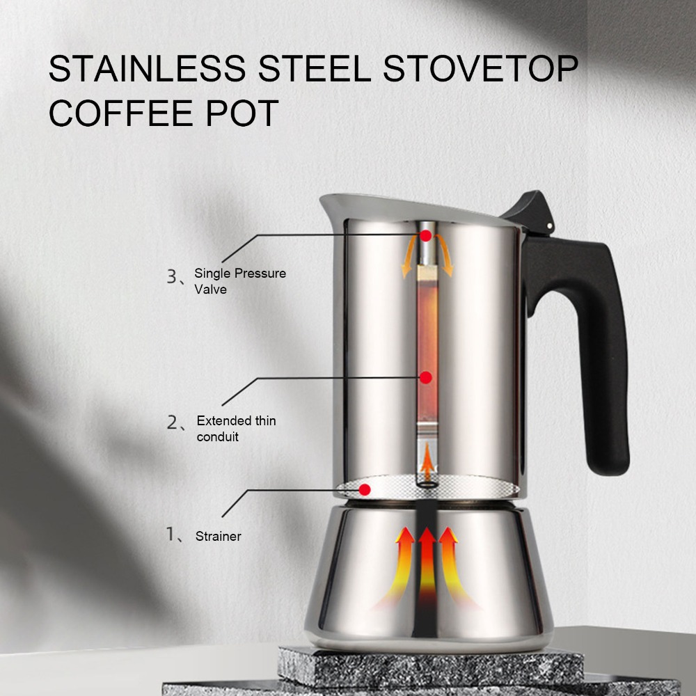 Moka Pot Stove - Roestvrijstalen Moka Pot Grote Capaciteit Zilverkleurige