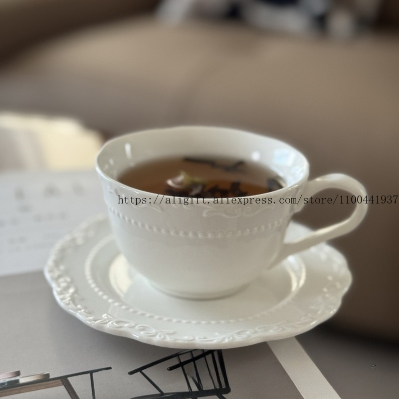 Xbloom Coffee Tea - Franse lichte luxe reliëf bloemen koffiekop