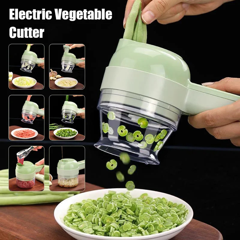 Burr Hand Grinder - 4-in-1 Elektrische Groentensnijder, Voedselschiller, Draadloze Knoflookpers,